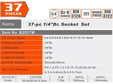 37 pcs 1/4" Drive Socket Set