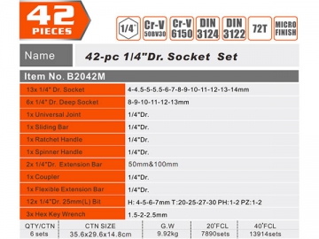 42 pcs 1/4" Drive Socket Set